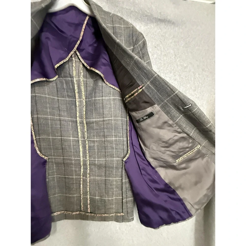 Paul Smith Blazer Sport Coat Mens 40R Gray Silk Linen Plaid Check Italy Jacket